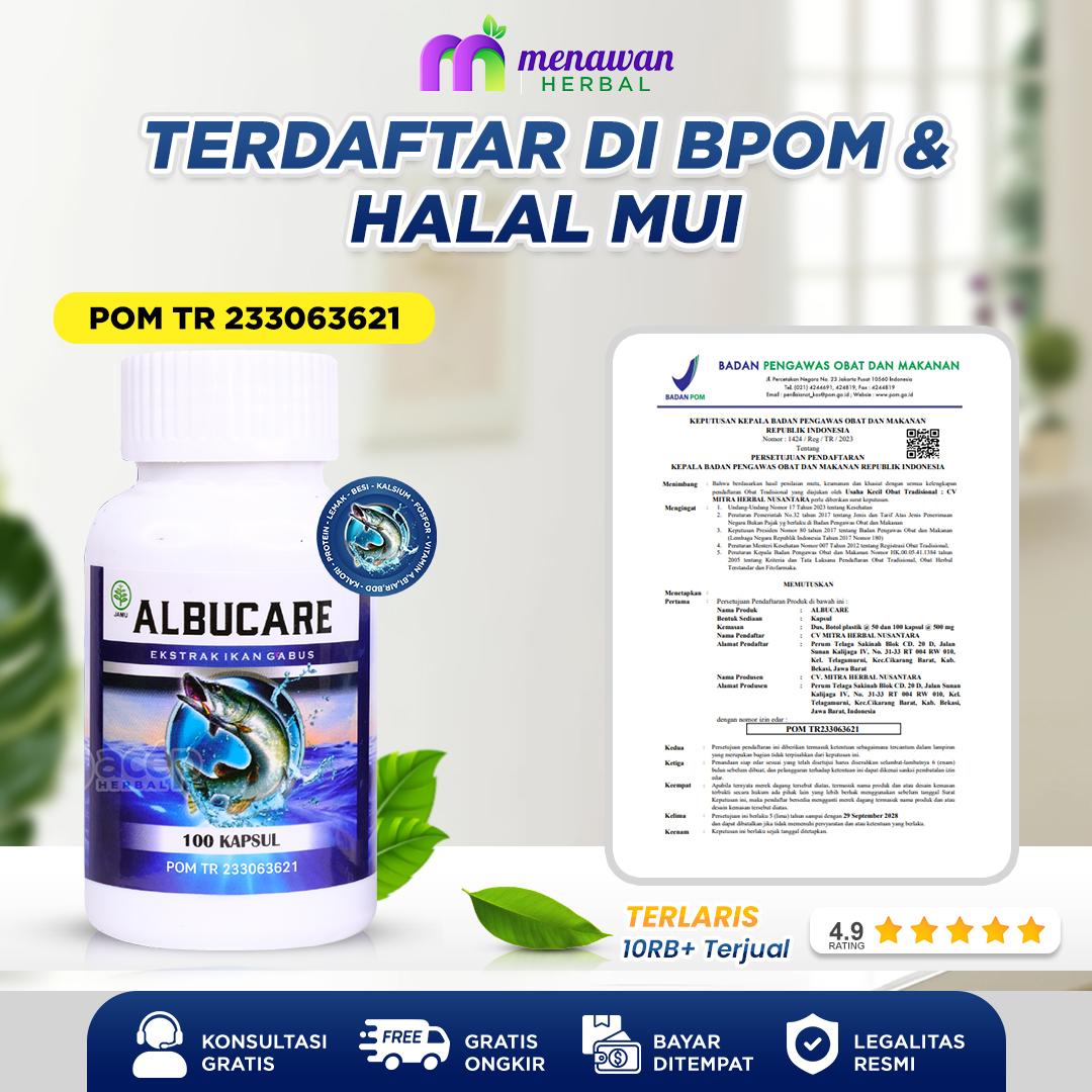 Albucare - Ekstrak Albumin, Asam Amino, Protein Ikan Gabus Pengering Luka & Vitamin Pemulihan Pasca Operasi Luka Infeksi Halal MUI & BPOM Isi 100 Kapsul 2