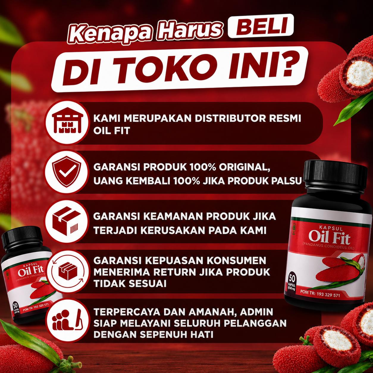 Kapsul Oil Fit Minyak Buah Merah Papua Asli Multikhasiat Herbal Turunkan Kolesterol Tekanan Darah Tinggi Gangguan Mata Sudah BPOM & Halal MUI 2