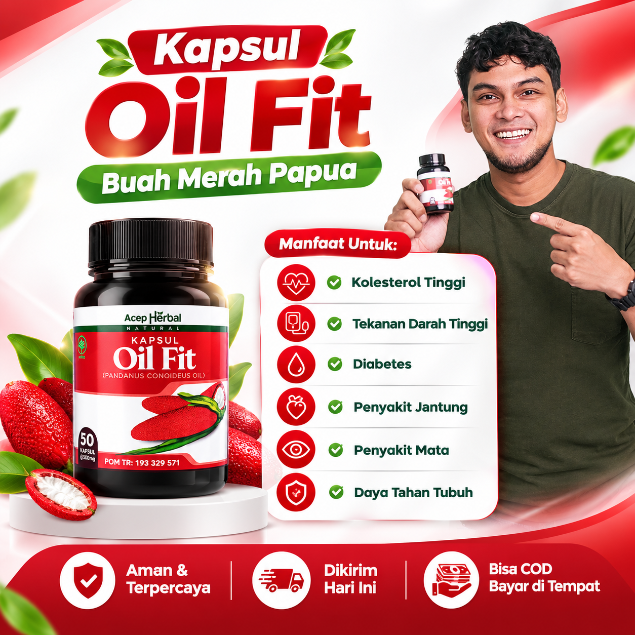Kapsul Oil Fit Minyak Buah Merah Papua Asli Multikhasiat Herbal Turunkan Kolesterol Tekanan Darah Tinggi Gangguan Mata Sudah BPOM & Halal MUI